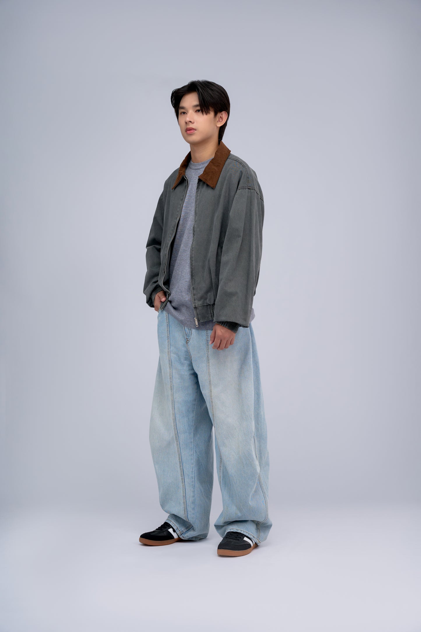 FILLIP J Unisex-Washed Cotton Jacket with Elastic Waist