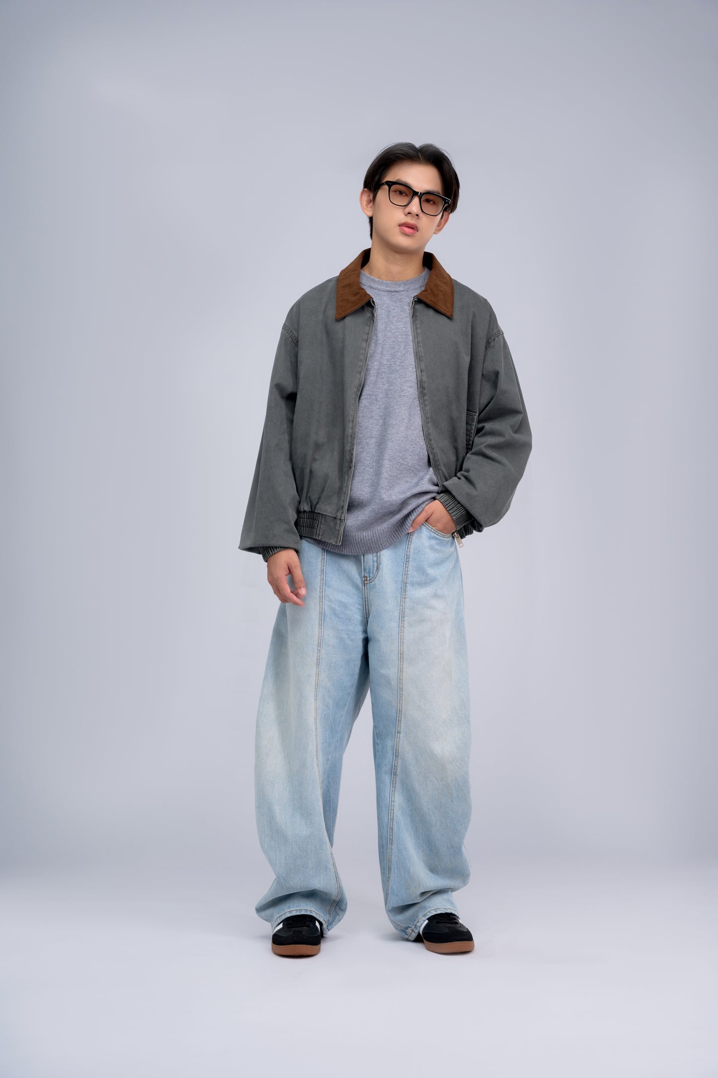 FILLIP J Unisex-Washed Cotton Jacket with Elastic Waist