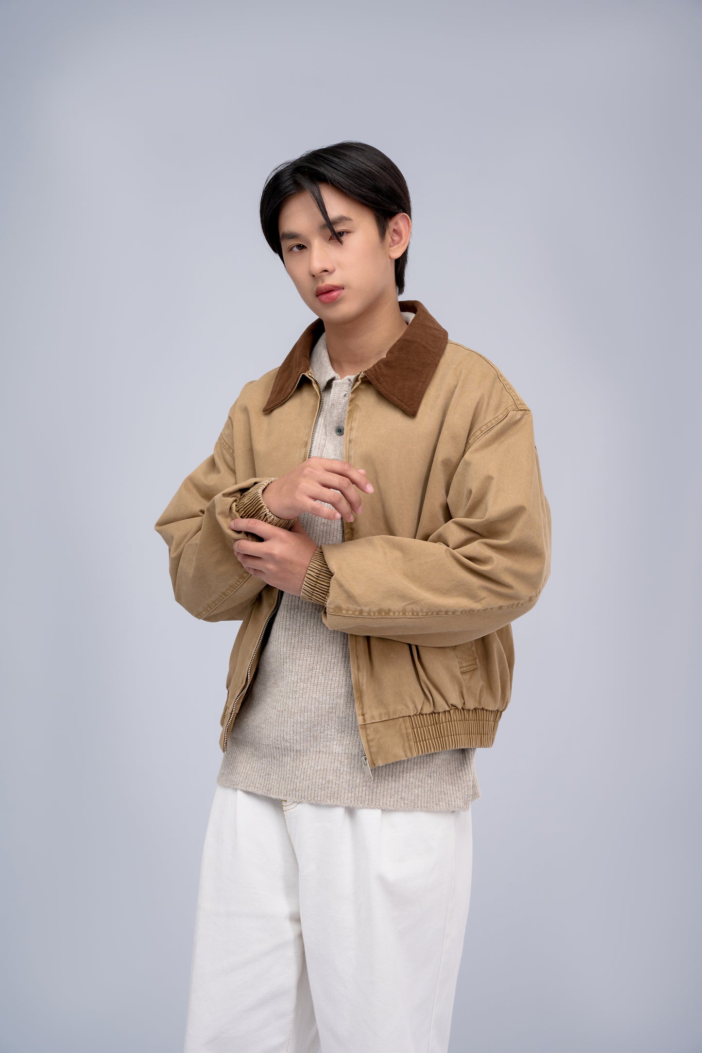 FILLIP J Unisex-Washed Cotton Jacket with Elastic Waist