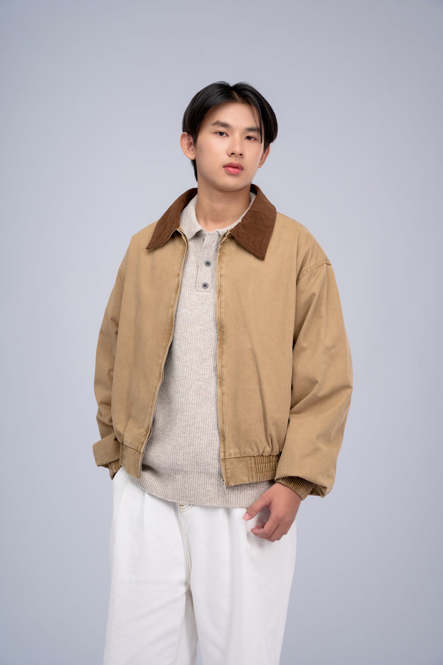 FILLIP J Unisex-Washed Cotton Jacket with Elastic Waist