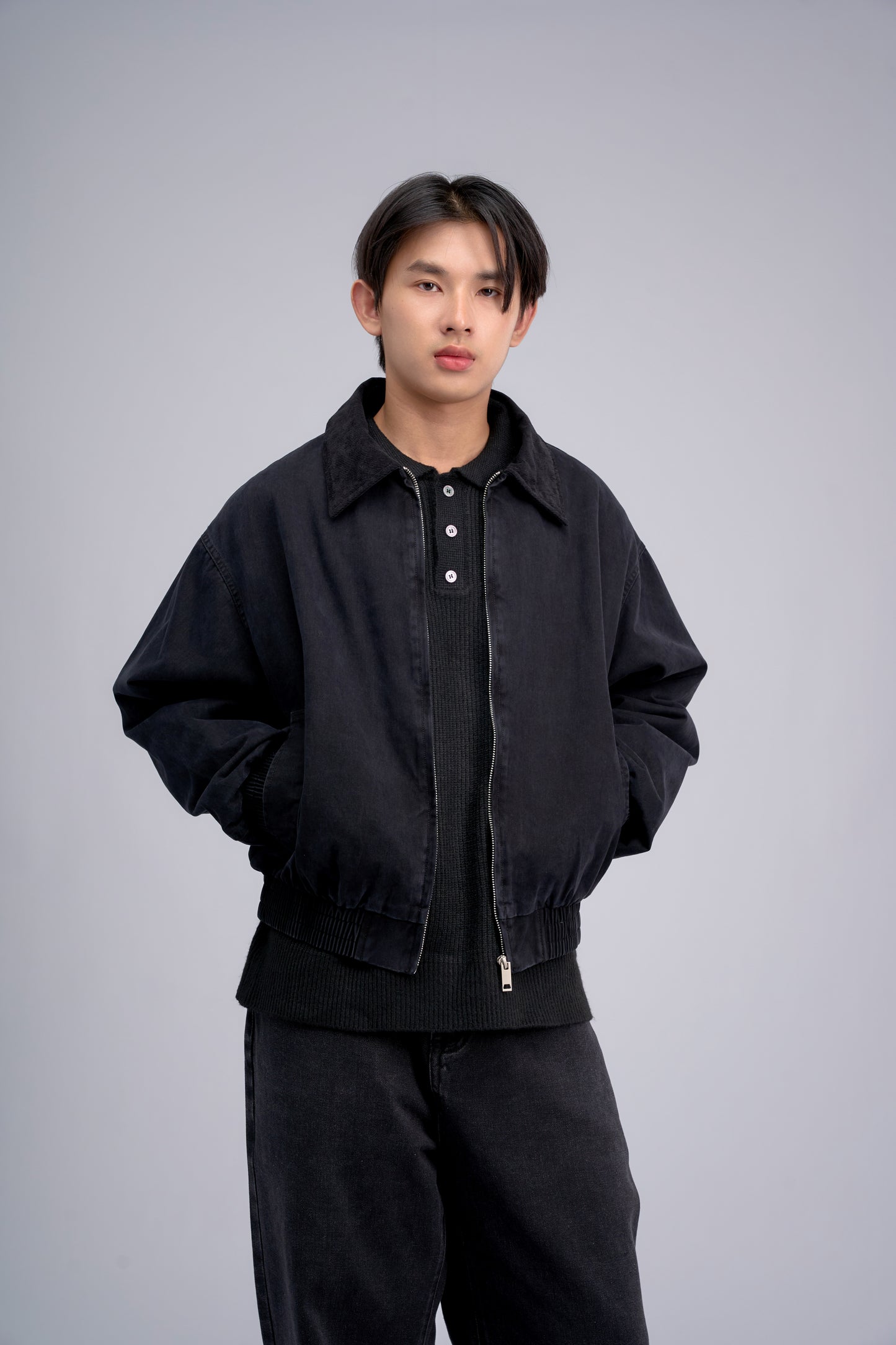 FILLIP J Unisex-Washed Cotton Jacket with Elastic Waist