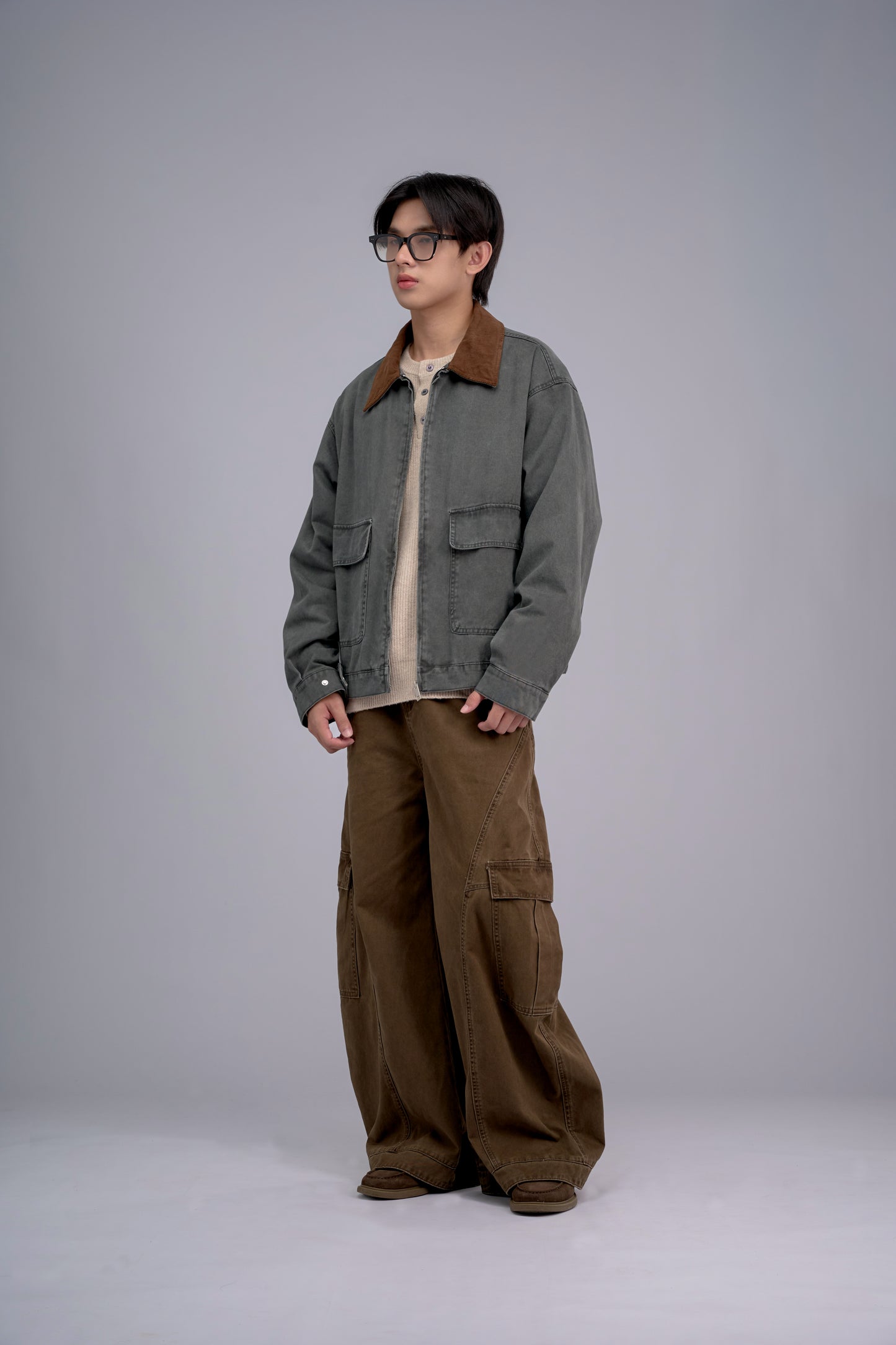 FILLIPJ Washed Cotton Jacket, Contrast Collar