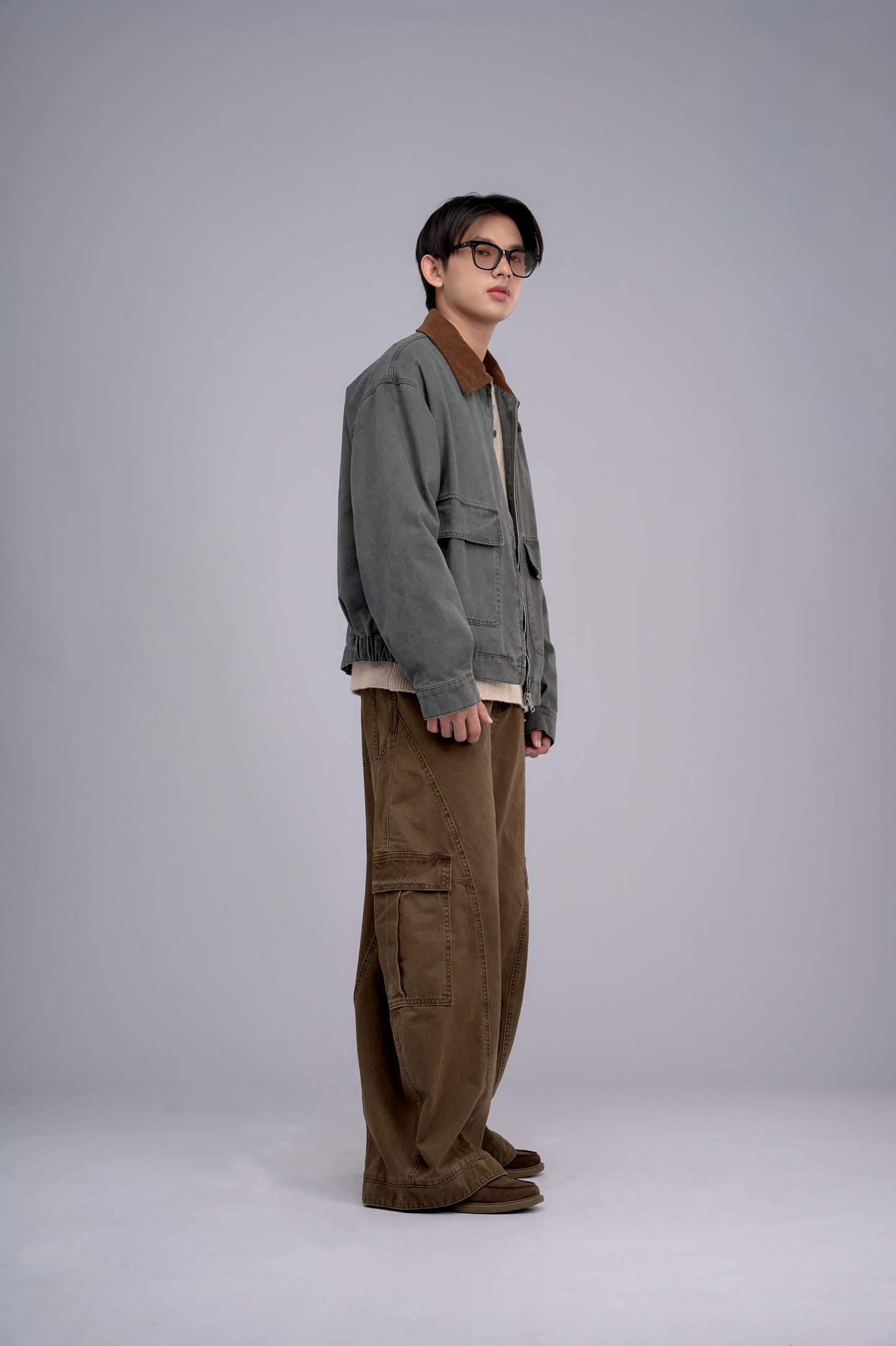 FILLIPJ Washed Cotton Jacket, Contrast Collar