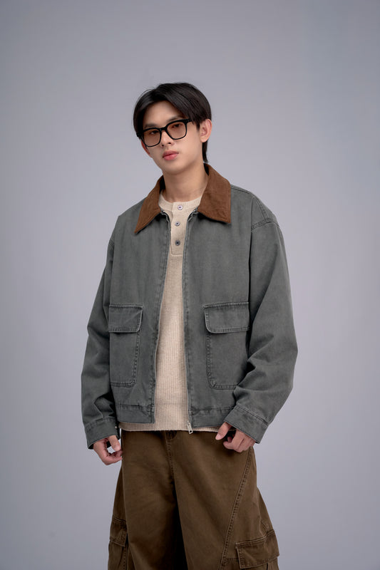 FILLIPJ Washed Cotton Jacket, Contrast Collar