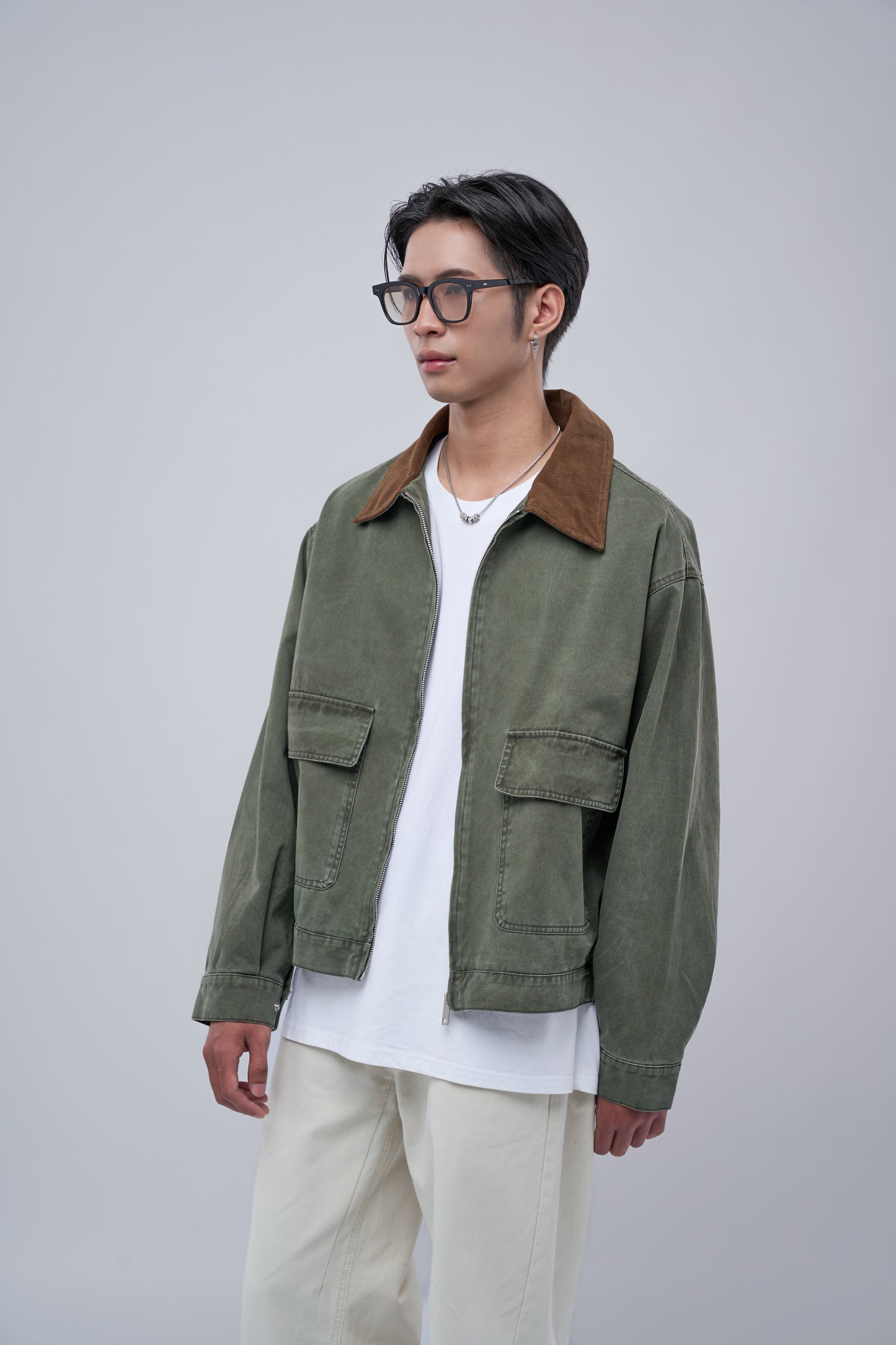 FILLIPJ Washed Cotton Jacket, Contrast Collar