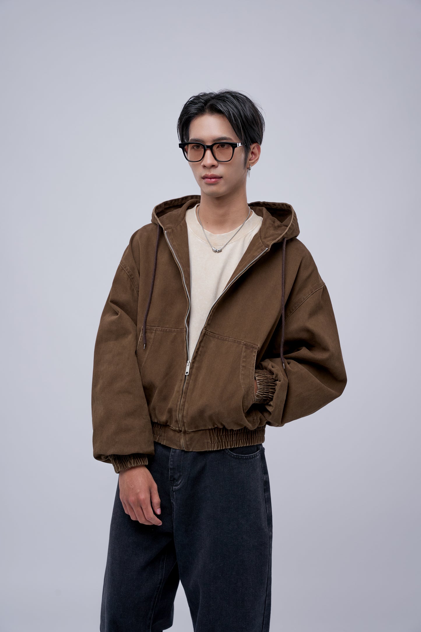 FILLIPJ Zip-through Hoodie Jacket - BLACK BROWN