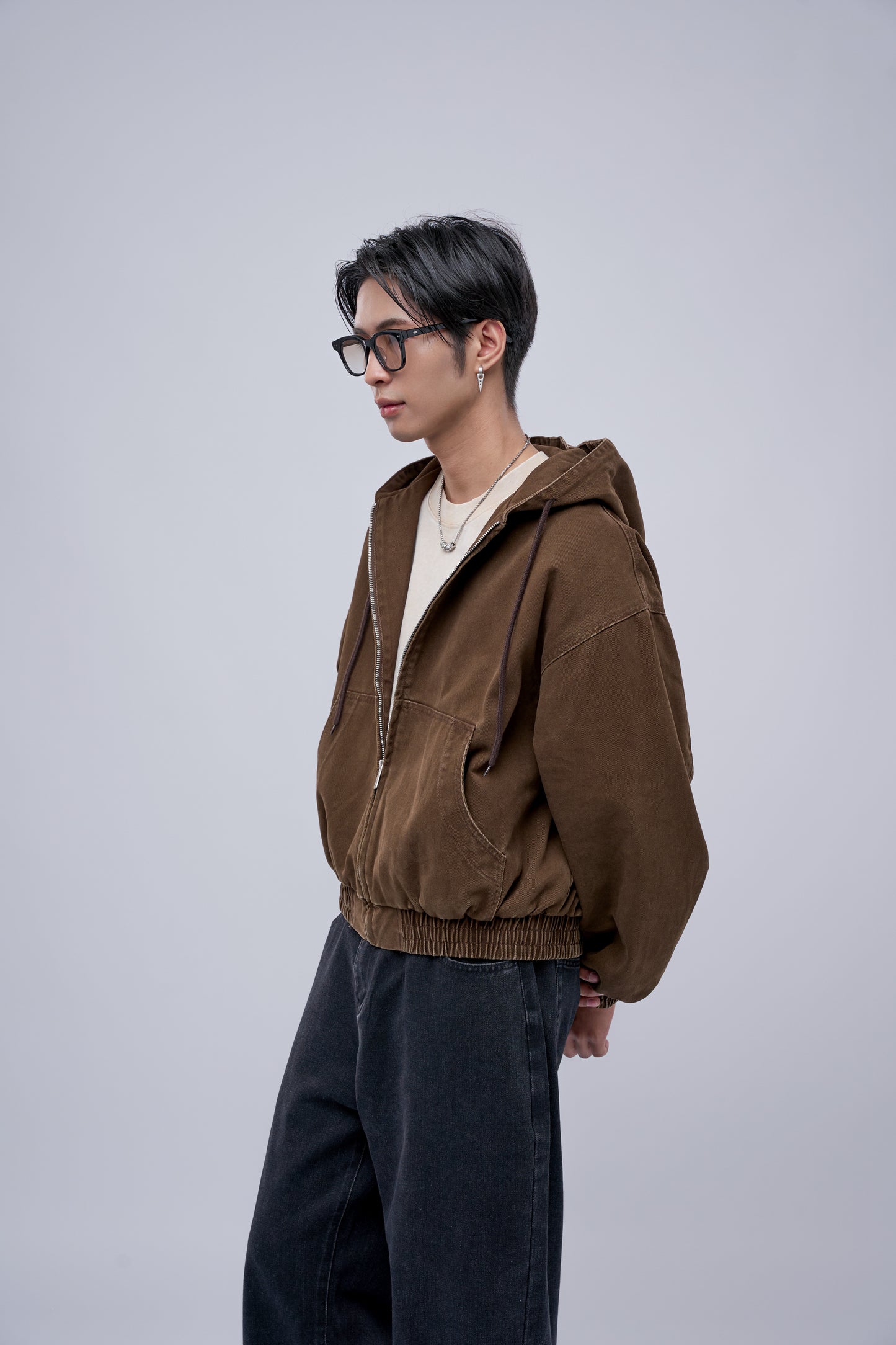 FILLIPJ Zip-through Hoodie Jacket - BLACK BROWN